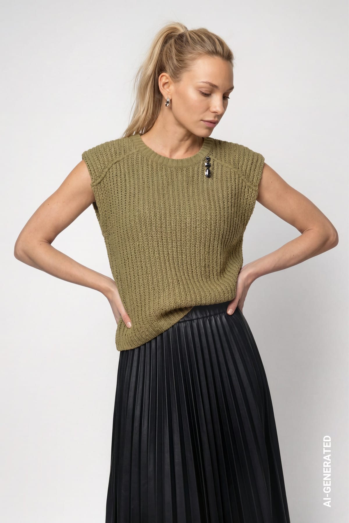 ЖИЛЕТ MONARI Вязаный с рельефной вязкой и декоративным акцентом